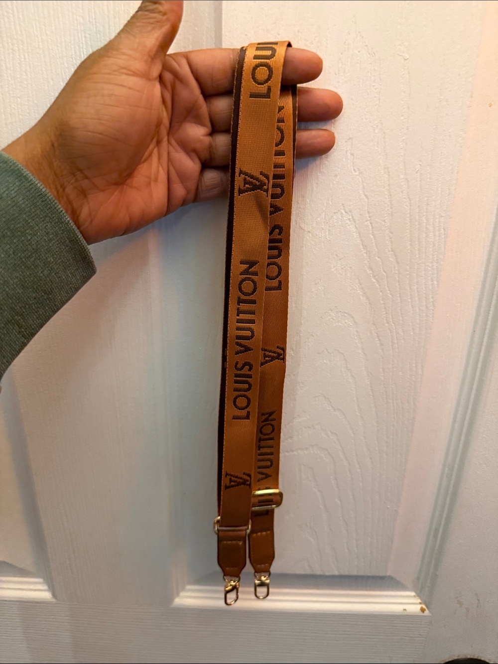 Tan Canvas Logo Strap with Gold Hardware